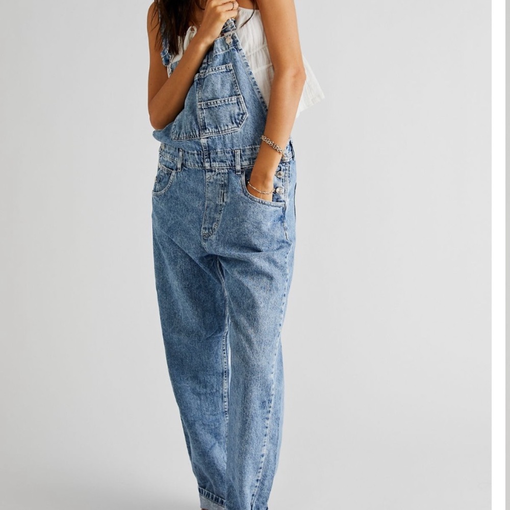 Free People Ziggy Denim Overalls - Powder Blue